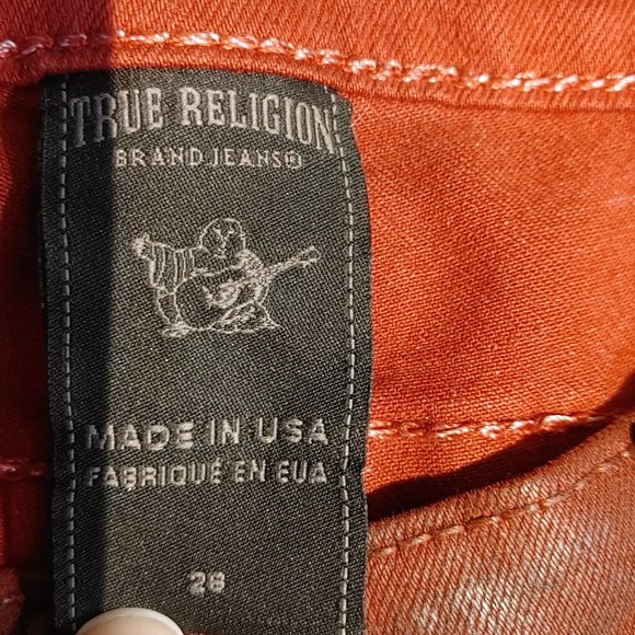 True Religion Wet Look Women's Sz 28 Skinny Jeans Rust Brown Color Pre-owned - Picture 5 of 7